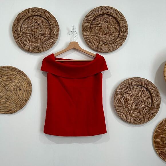 NEW Ann Taylor Red Off Shoulder Heavy Knit Short Sleeve Top Blouse Medium - Picture 1 of 6
